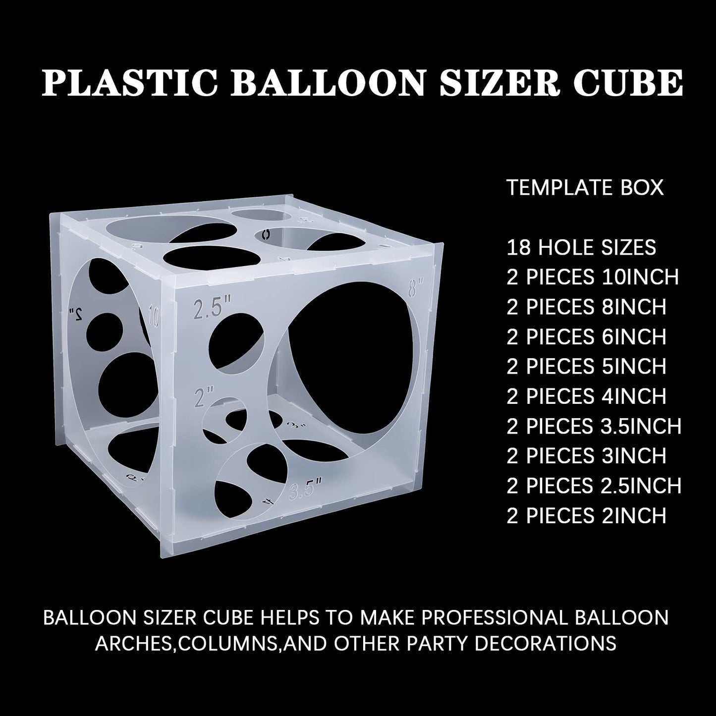 Auihiay 18-Holes Balloon Sizer Box Cube – Collapsible 2-10 Inch Balloon Size Measurement Tool for Garland, Arch & Columns