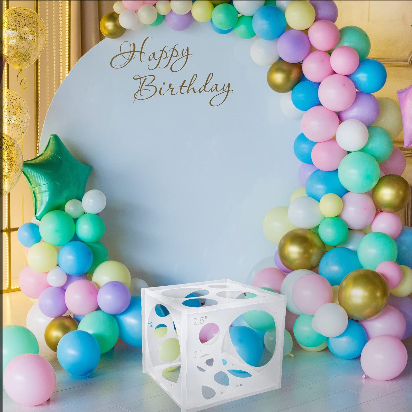 Auihiay 18-Holes Balloon Sizer Box Cube – Collapsible 2-10 Inch Balloon Size Measurement Tool for Garland, Arch & Columns