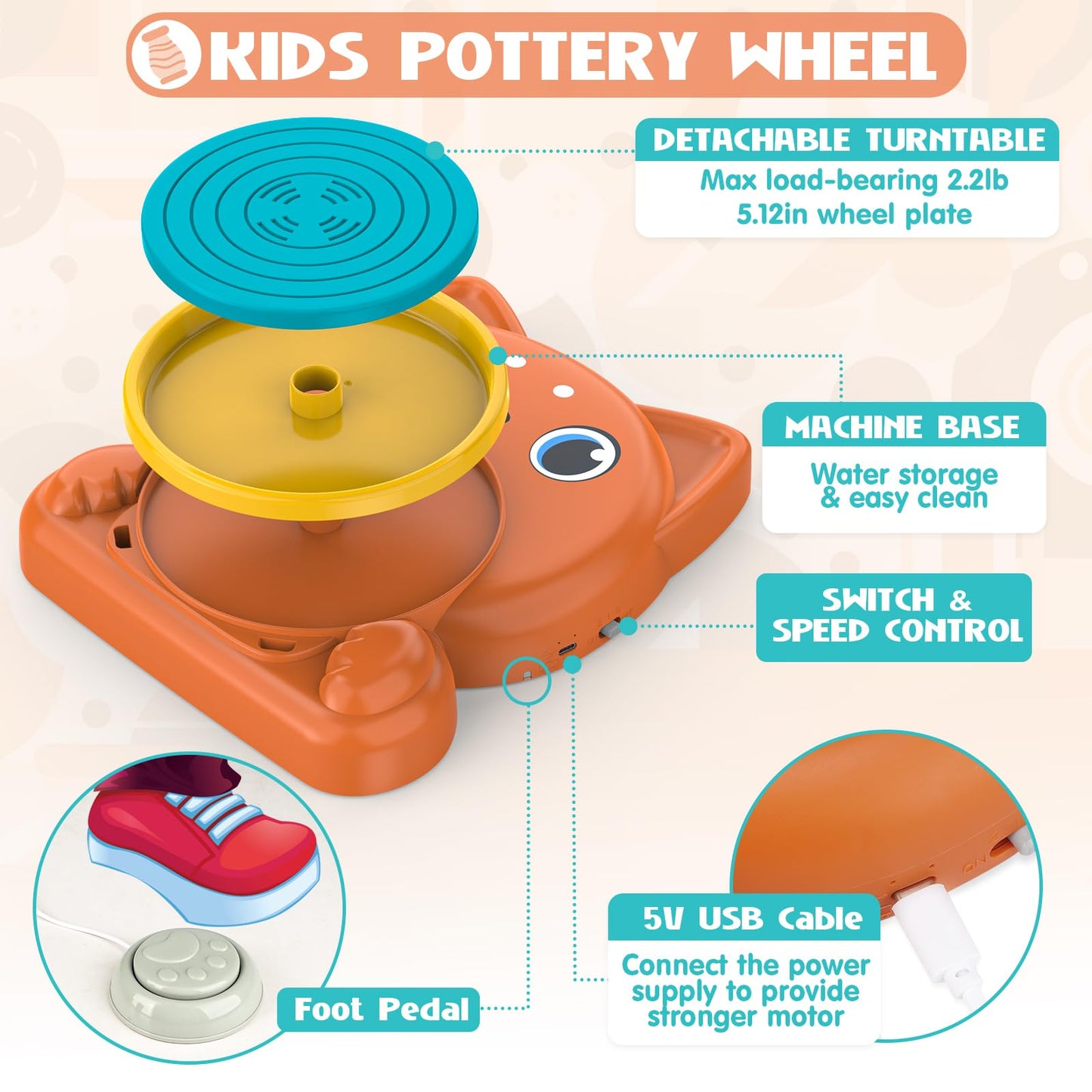 Aujazyble Pottery Wheel for Kids – Complete Painting Kit for Ages 6-12 (Dog Theme)