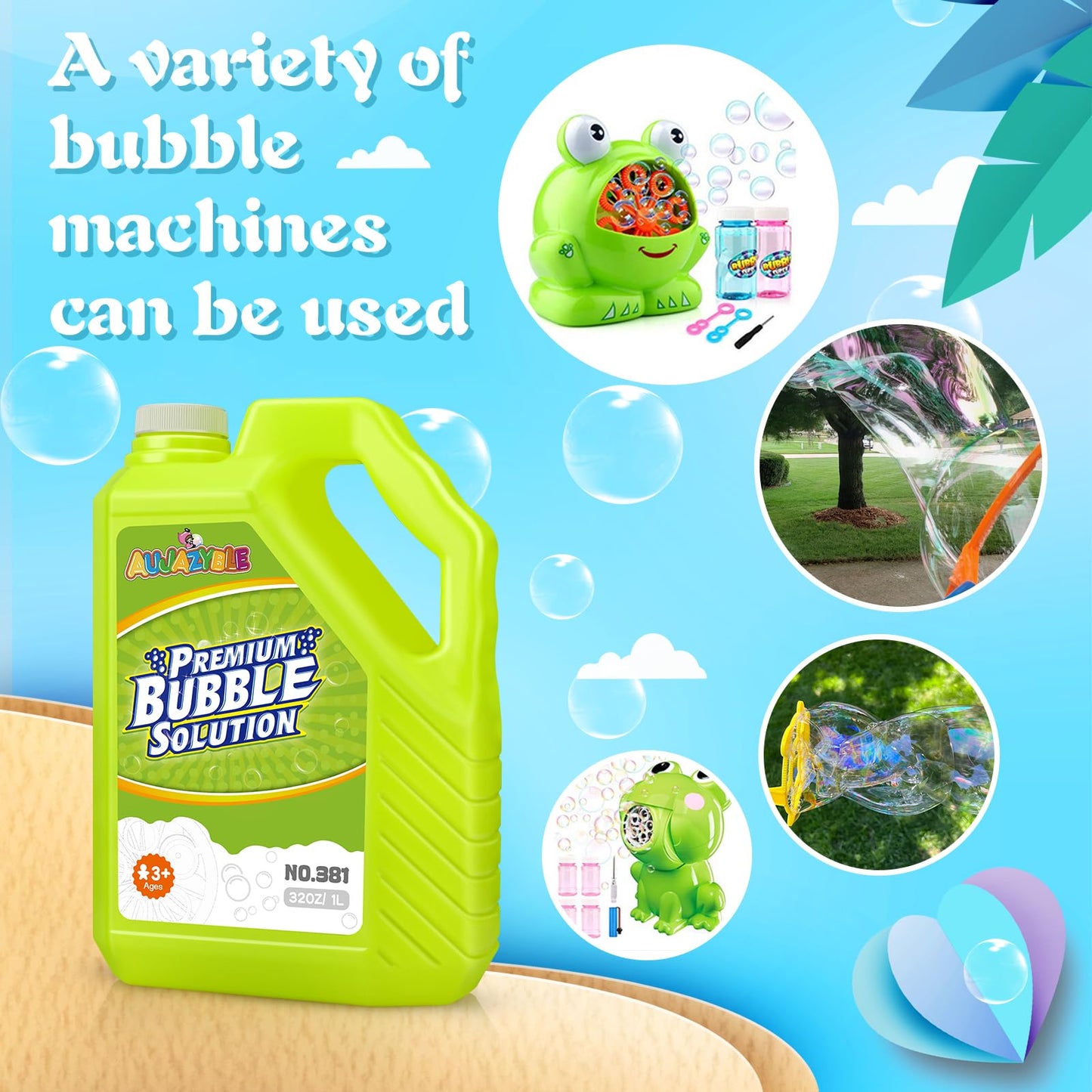 Aujazyble Bubble Solution Refills 32oz | Giant Bubbles Refill for Machines, Guns, Wands & Mowers