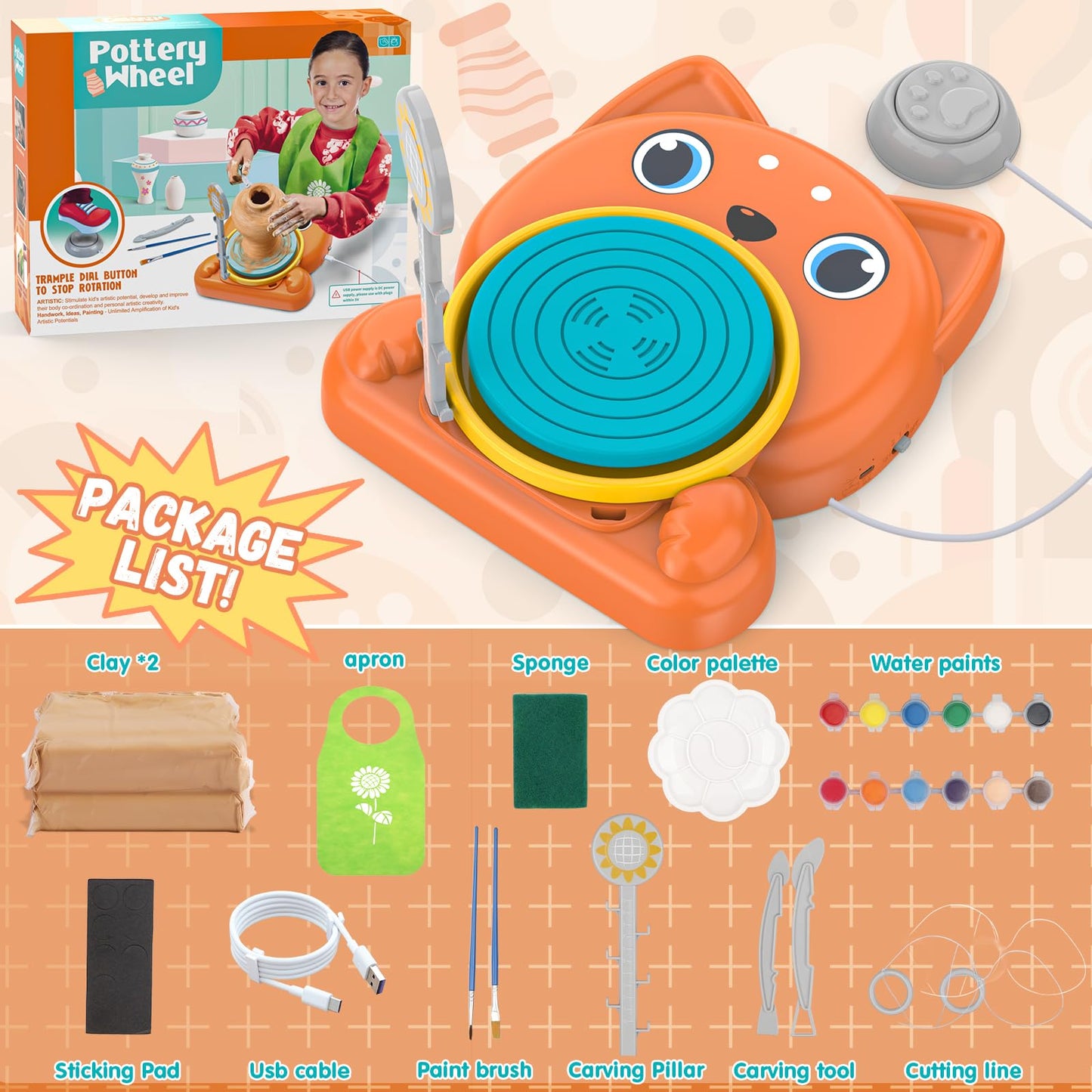 Aujazyble Pottery Wheel for Kids – Complete Painting Kit for Ages 6-12 (Dog Theme)