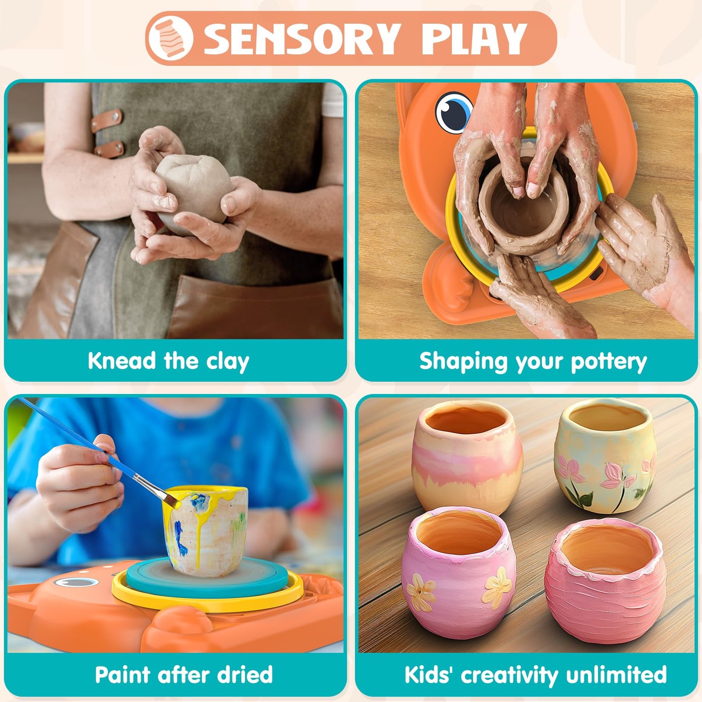Aujazyble Pottery Wheel for Kids – Complete Painting Kit for Ages 6-12 (Dog Theme)