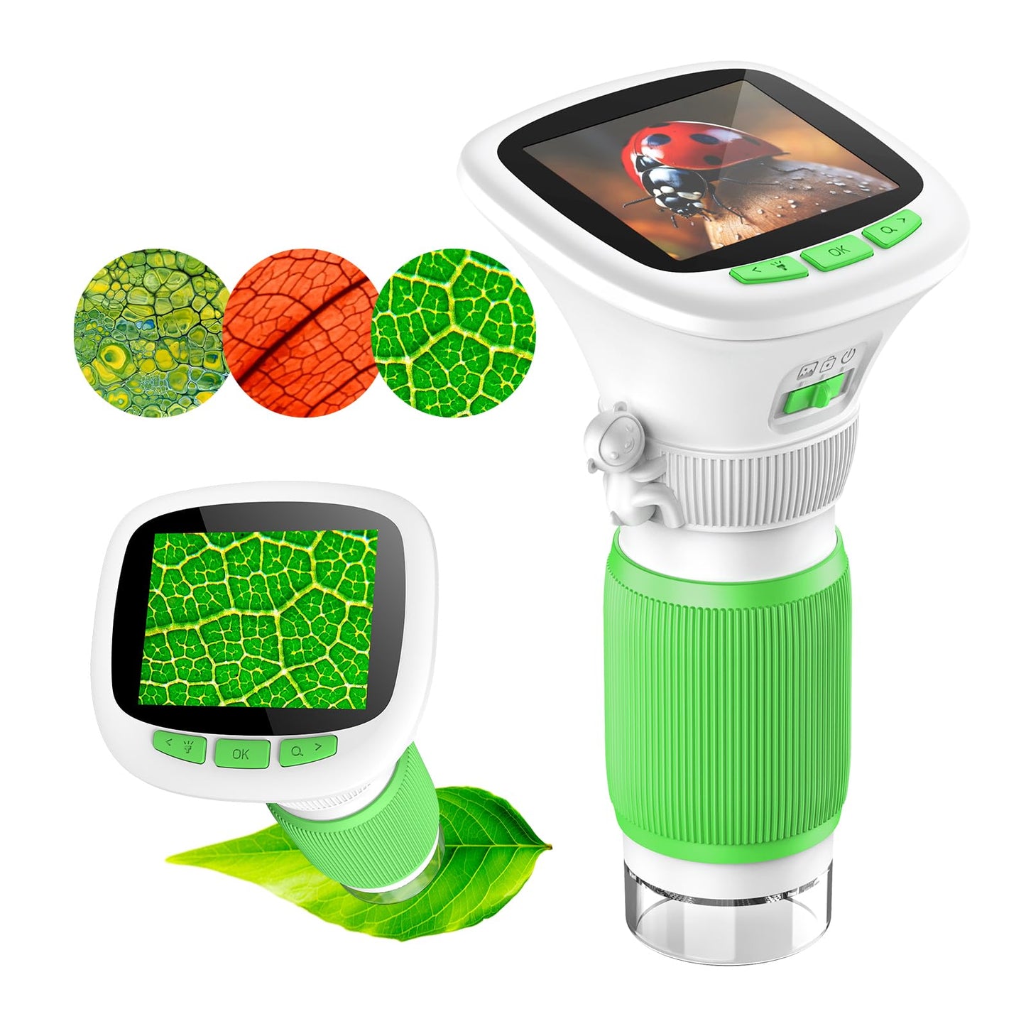 AUKCLAX 1000X Recordable Kids Microscope – 2.4inch IPS Screen, 200–1000X Magnification, USB & Storage