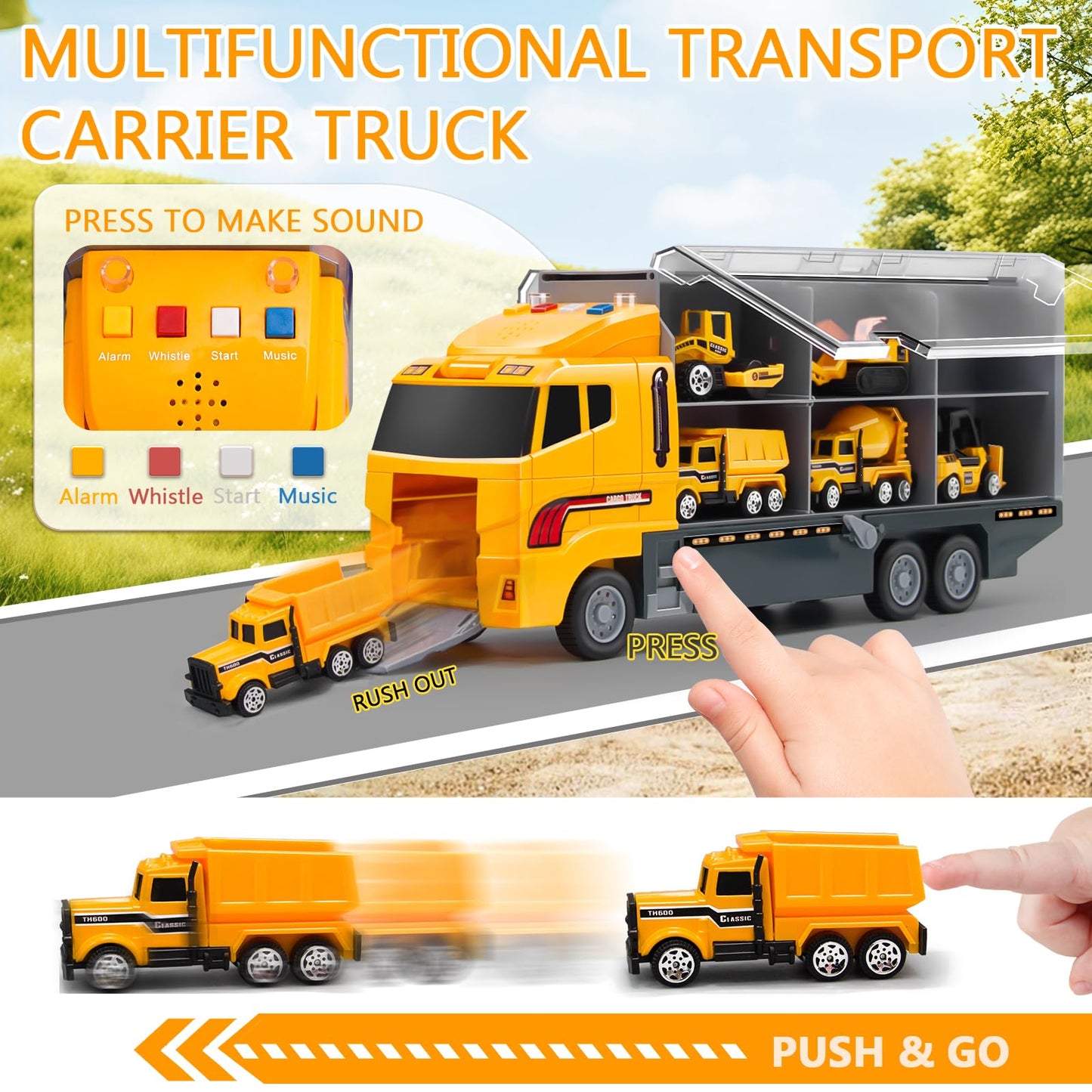 Aukdin Toddler Construction Truck Set with Play Mat – 8-Piece Die-Cast Vehicle Collection for Kids 3–7