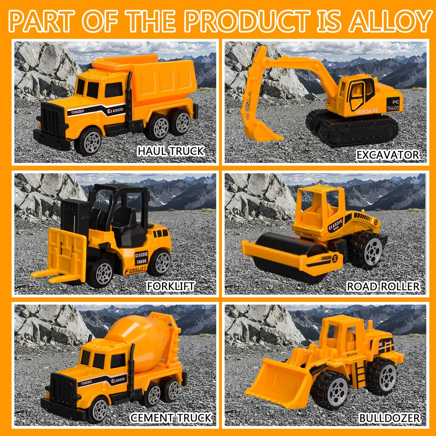 Aukdin Toddler Construction Truck Set with Play Mat – 8-Piece Die-Cast Vehicle Collection for Kids 3–7
