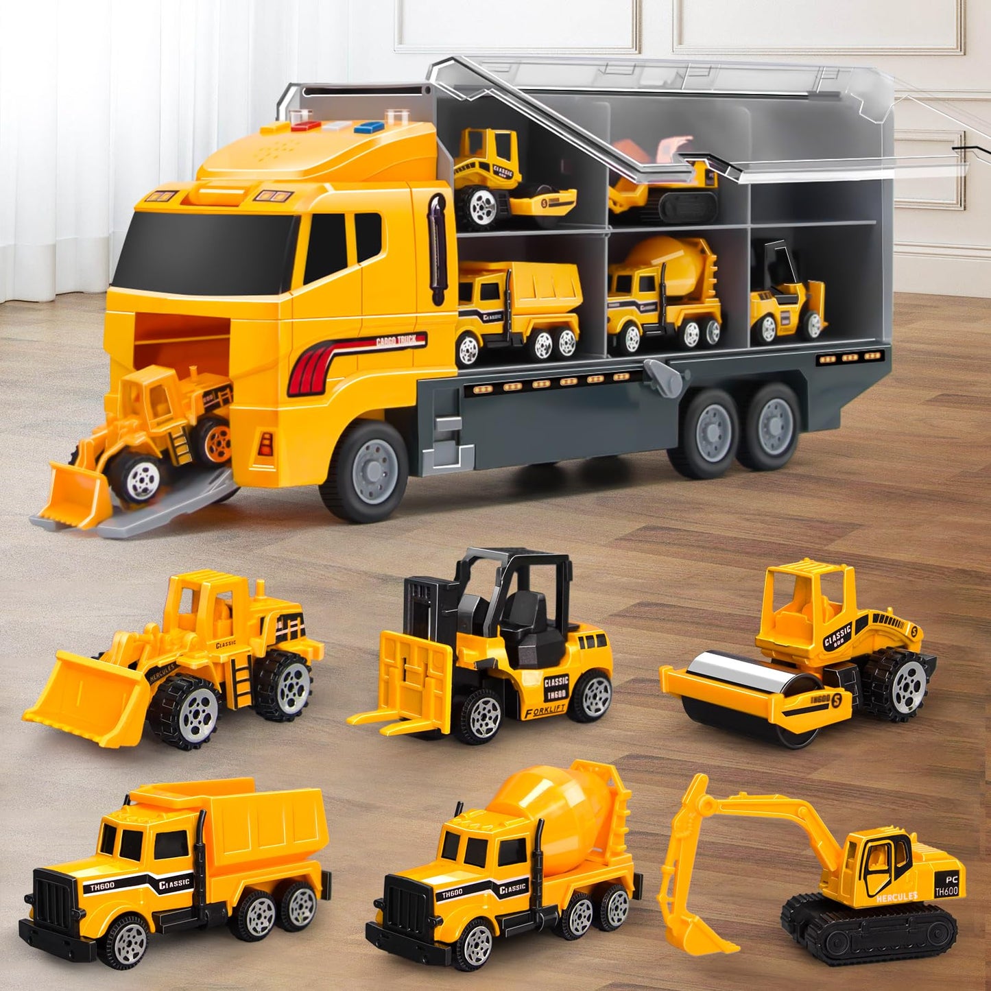 Aukdin Toddler Construction Truck Set with Play Mat – 8-Piece Die-Cast Vehicle Collection for Kids 3–7