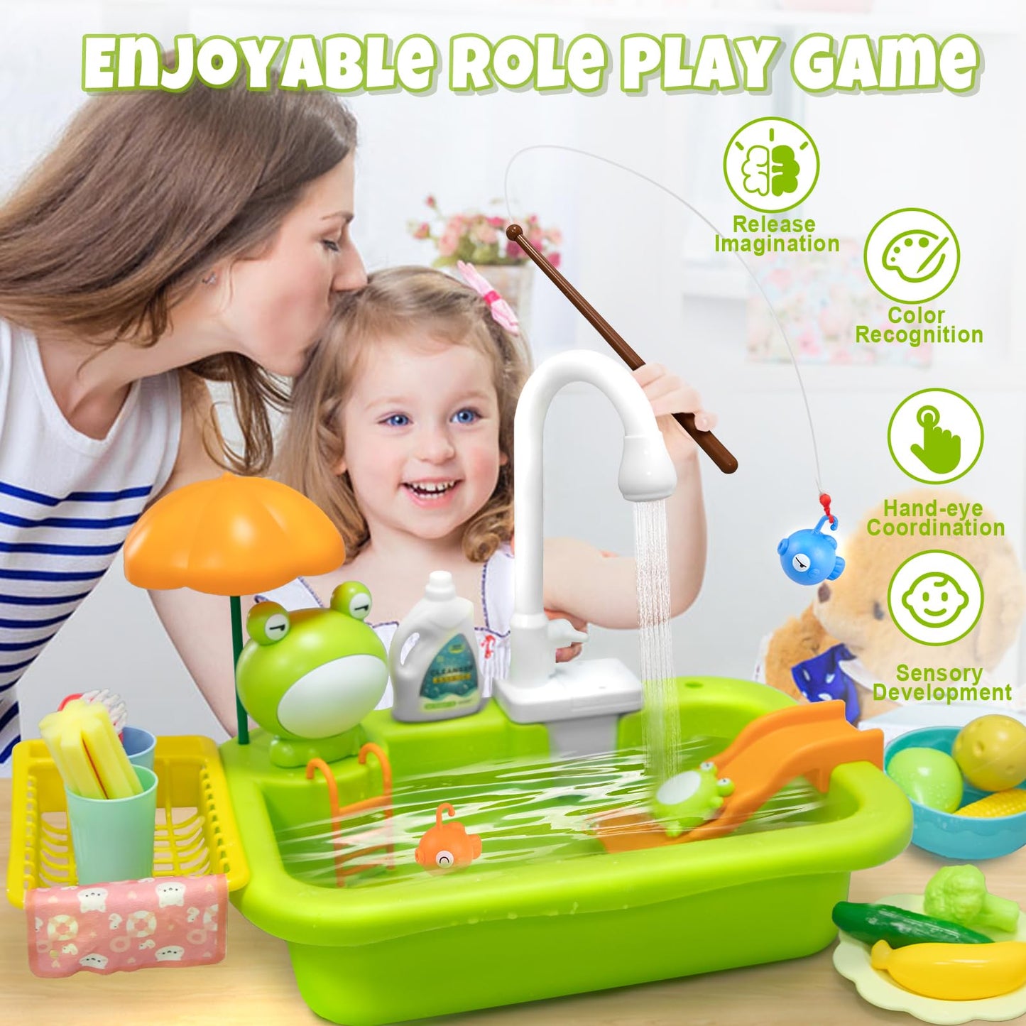 Aukful Play Sink with Running Water – Auto Water Cycle Toy for Kids