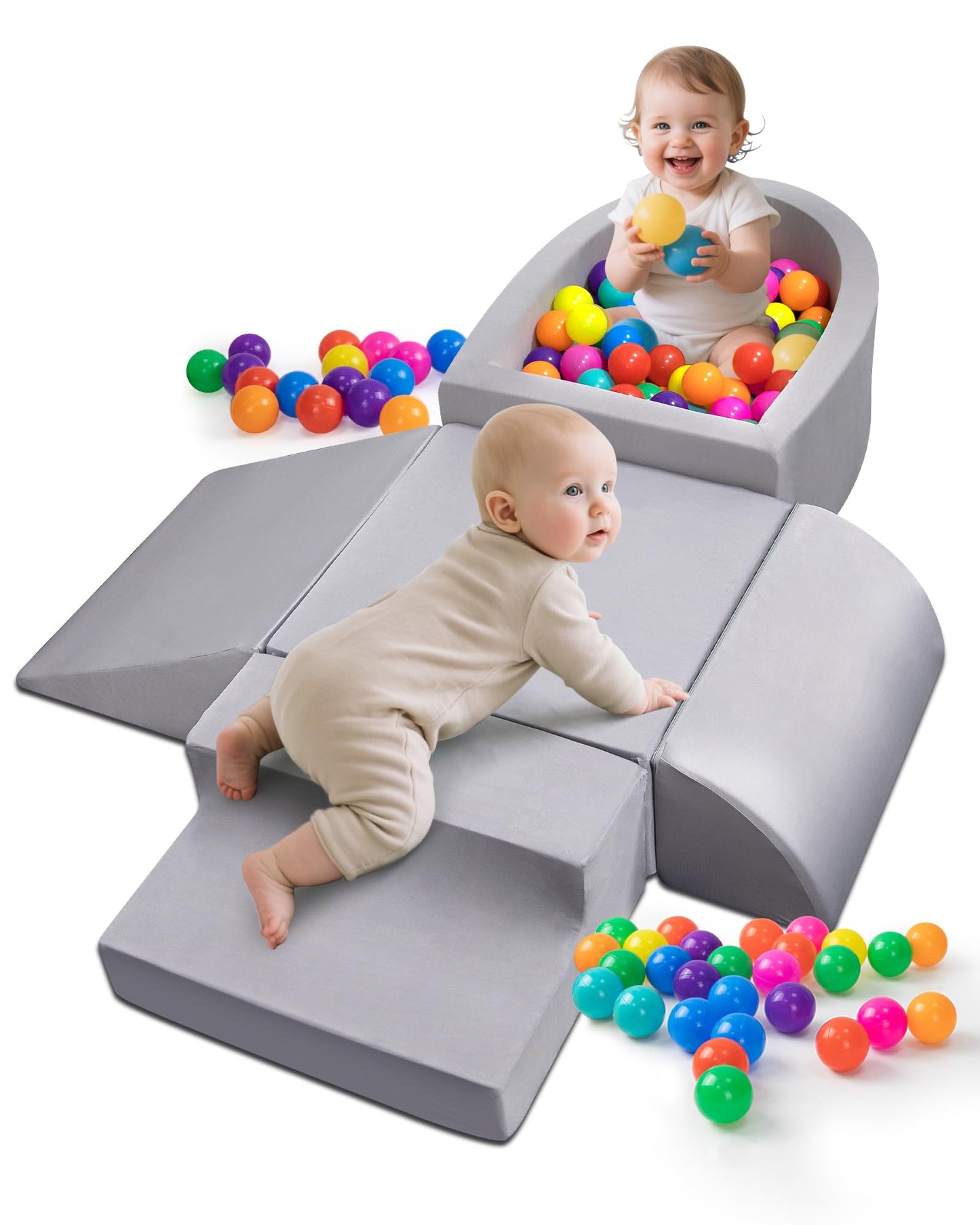 Auksay Baby Climbing Blocks - Soft Foam Climber for 6-12 Months with Anti-Slip Base (Grey)