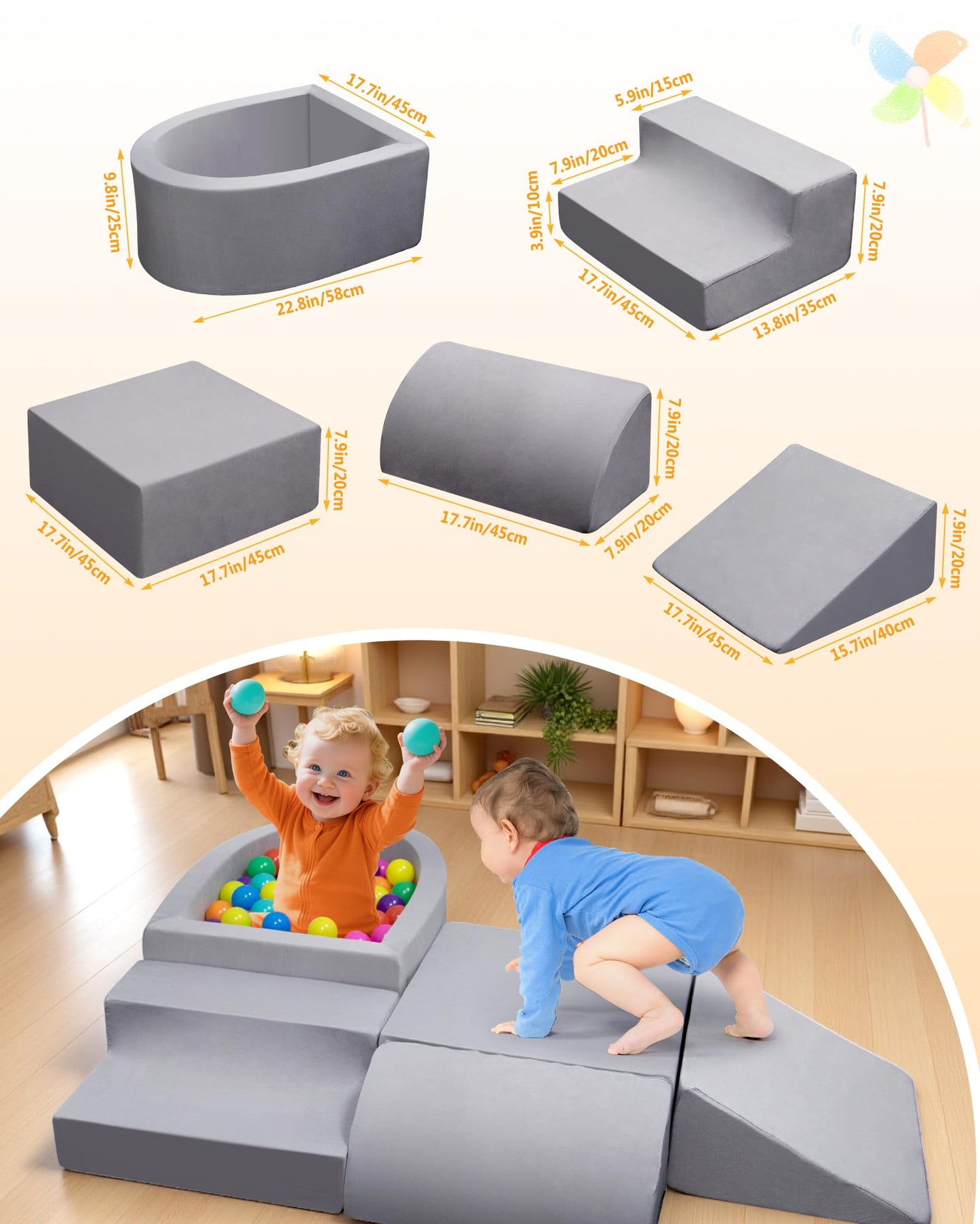 Auksay Baby Climbing Blocks - Soft Foam Climber for 6-12 Months with Anti-Slip Base (Grey)