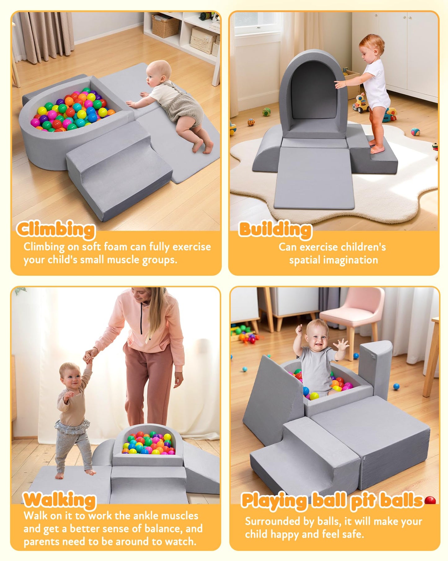 Auksay Baby Climbing Blocks - Soft Foam Climber for 6-12 Months with Anti-Slip Base (Grey)