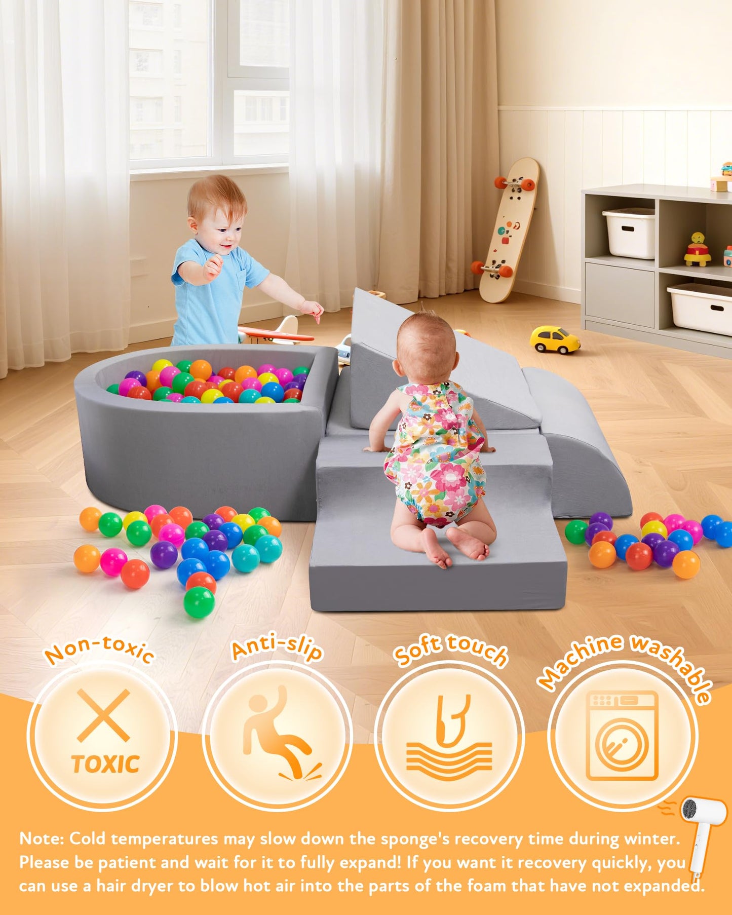 Auksay Baby Climbing Blocks - Soft Foam Climber for 6-12 Months with Anti-Slip Base (Grey)