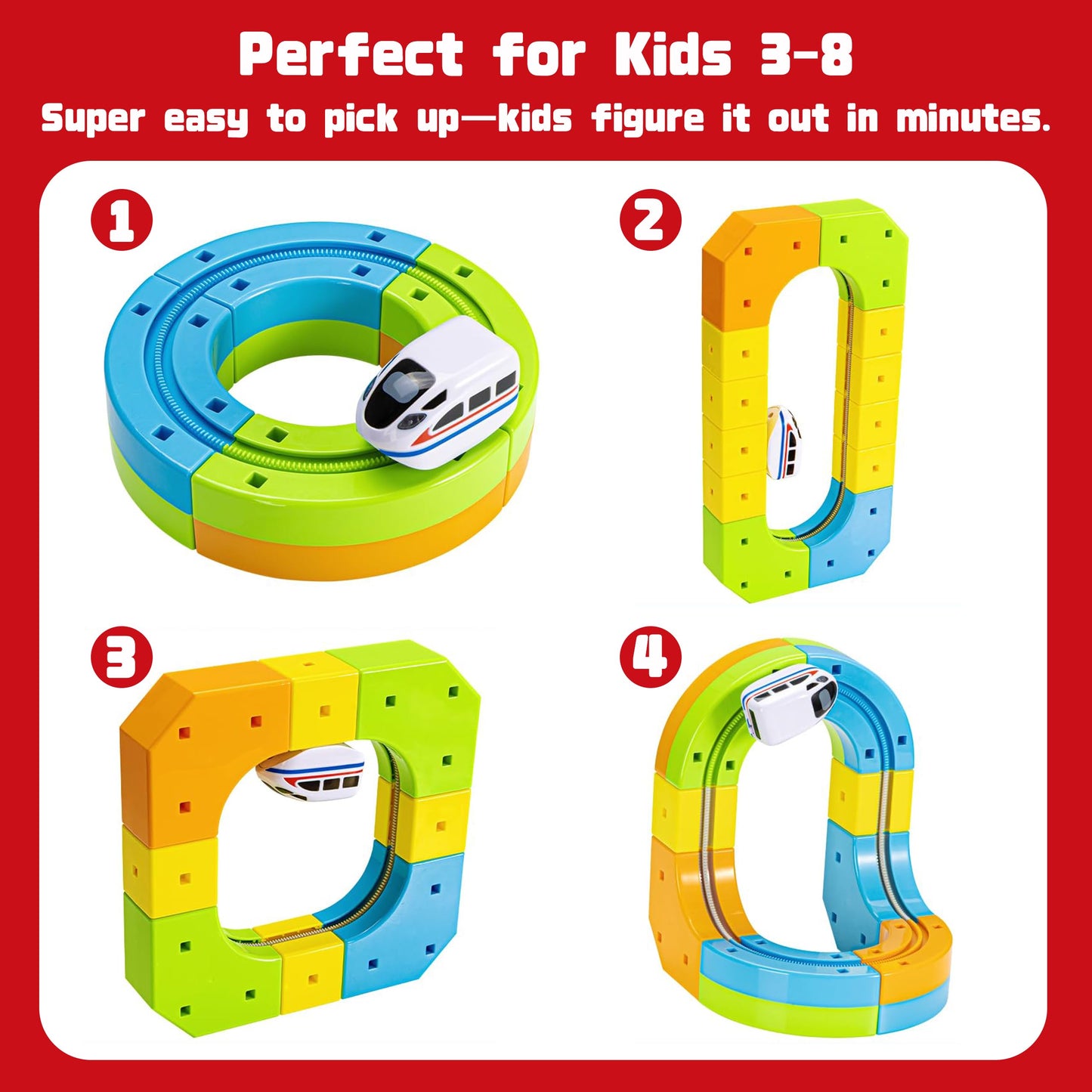 AUKTWE Electric Train Set for Kids 3-8 | 66-Piece Modular 3D Track with 360° Movement