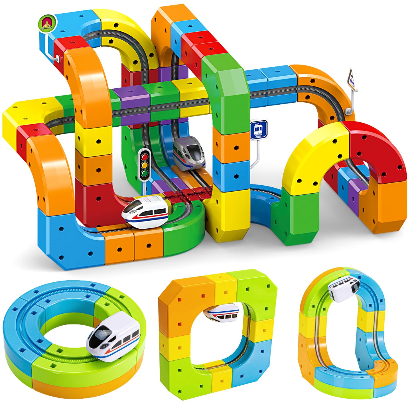 AUKTWE Electric Train Set for Kids 3-8 | 66-Piece Modular 3D Track with 360° Movement