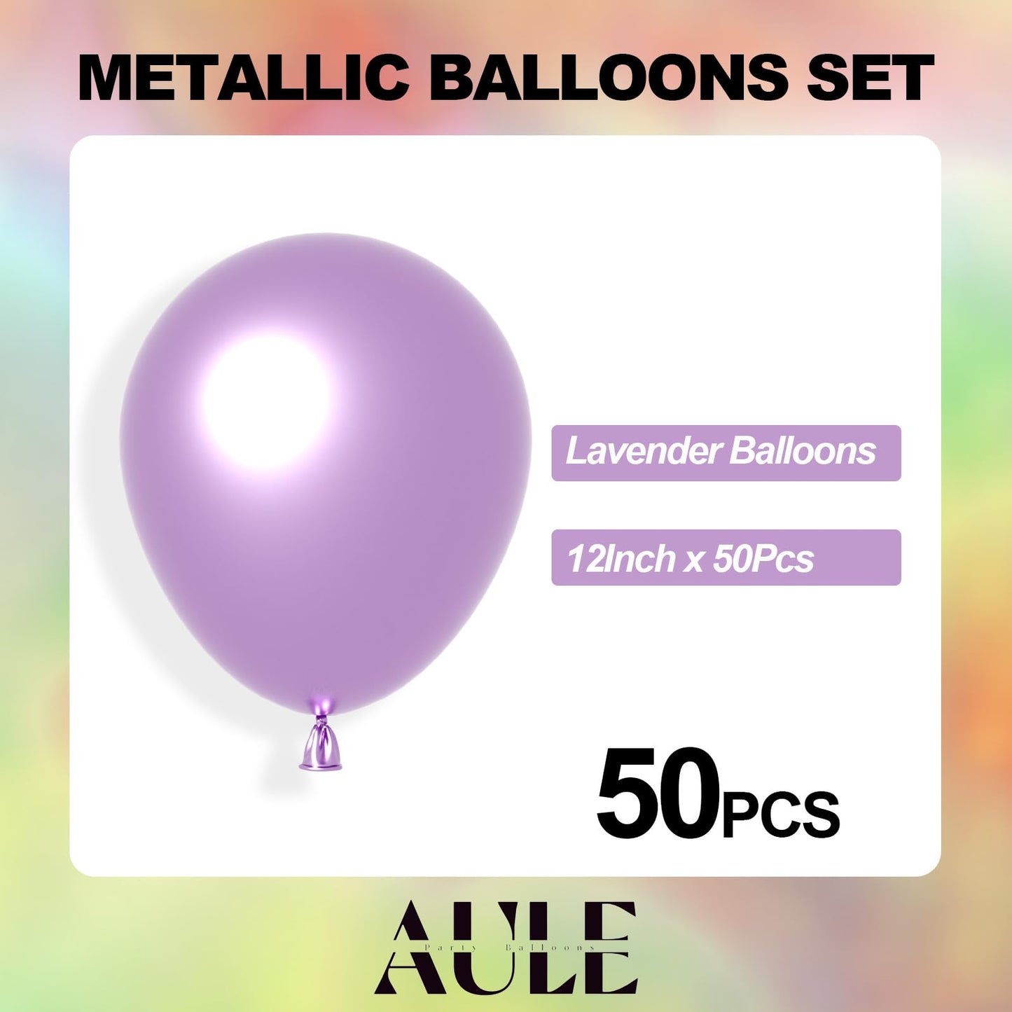 AULE Metallic Light Purple Latex Balloons — 50 Pcs, 12-Inch Chrome Lavender for Party Decor