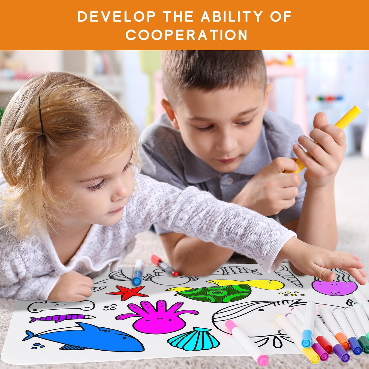 AULEGE Silicone Coloring Placemat 14.6x3 in – Washable Kids Drawing Mat (Wild)