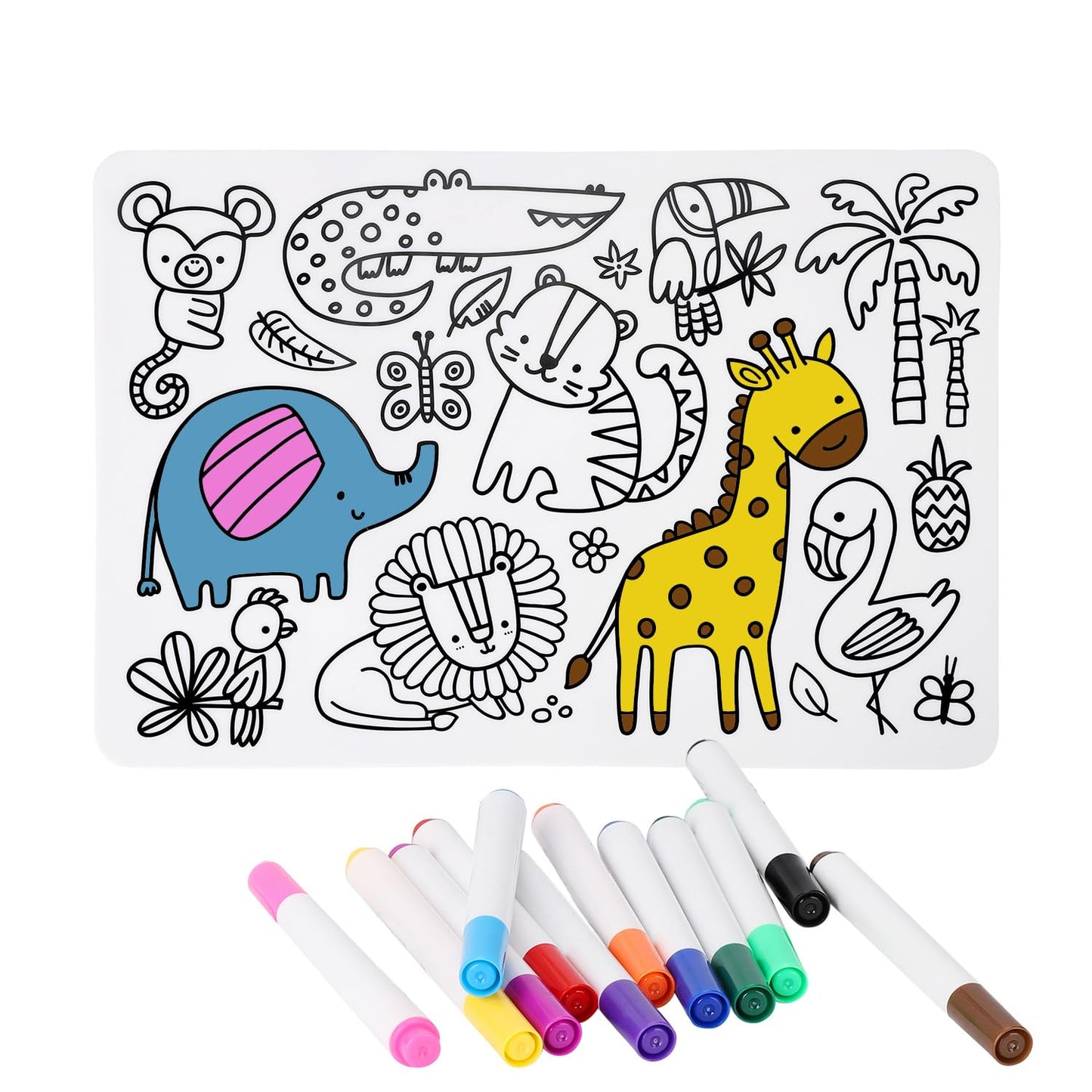 AULEGE Silicone Coloring Placemat 14.6x3 in – Washable Kids Drawing Mat (Wild)