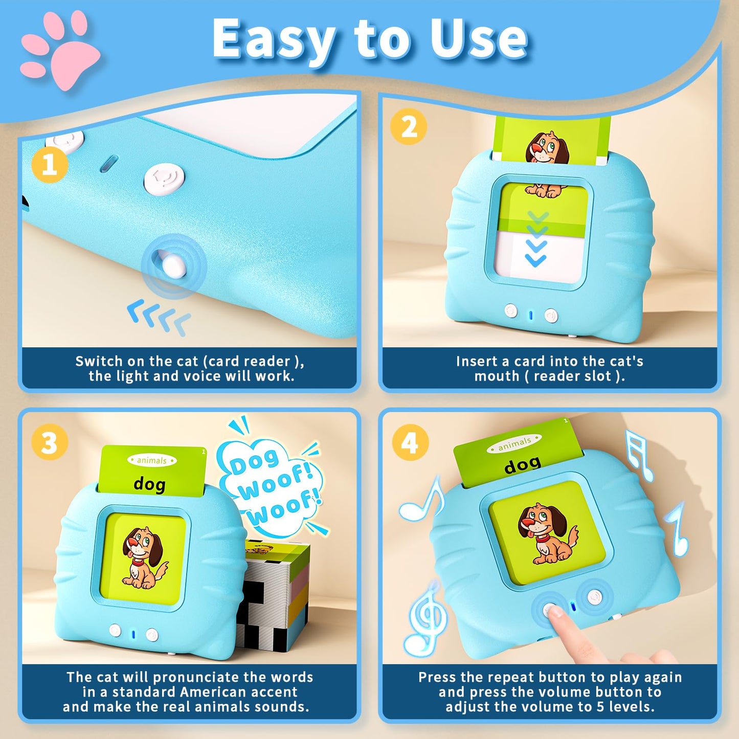 Aullsaty Toddler Talking Flash Cards – 248 Sight Words, Montessori Learning
