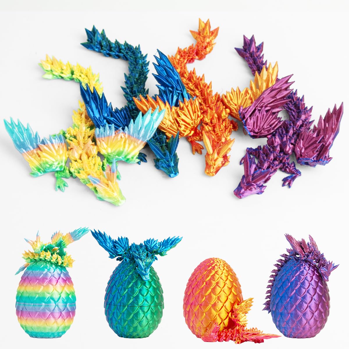 AUMEILLER 4Pcs 3D Printed Dragon Eggs – Mystery Crystal Dragons for Kids