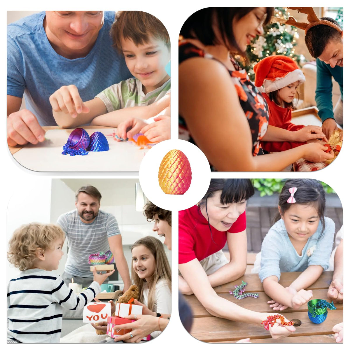 AUMEILLER 4-Pack 3D Dragon Egg Fidget Toy – Unique Inside Dragon, Stocking Stuffers for Kids