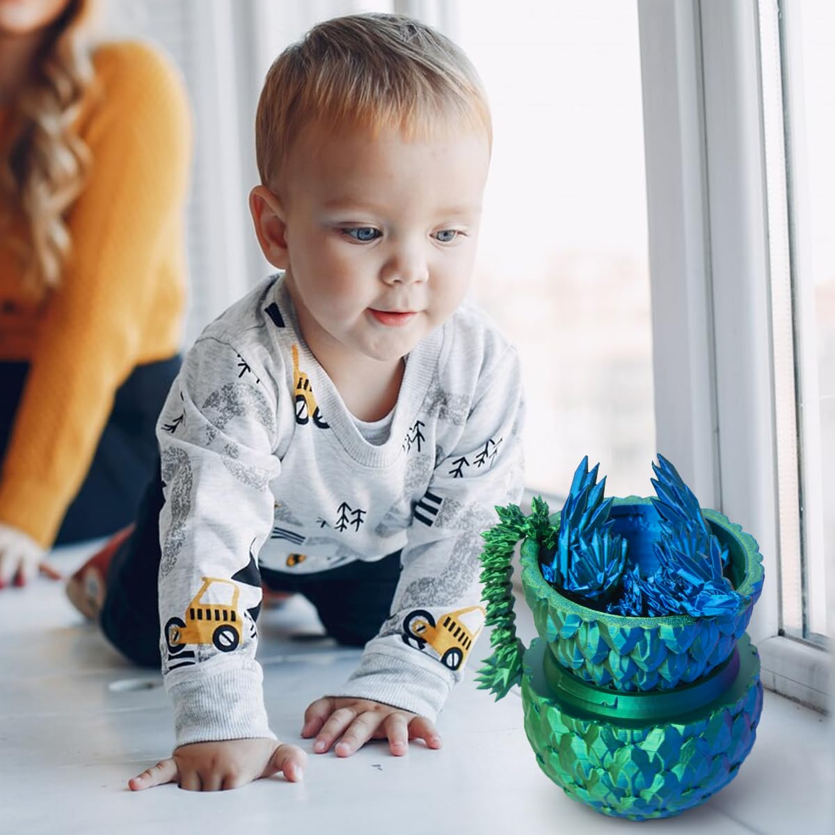 AUMEILLER 3D Printed Dragon with Articulated Wings — Fidget Desk Toy (Blue & Green)