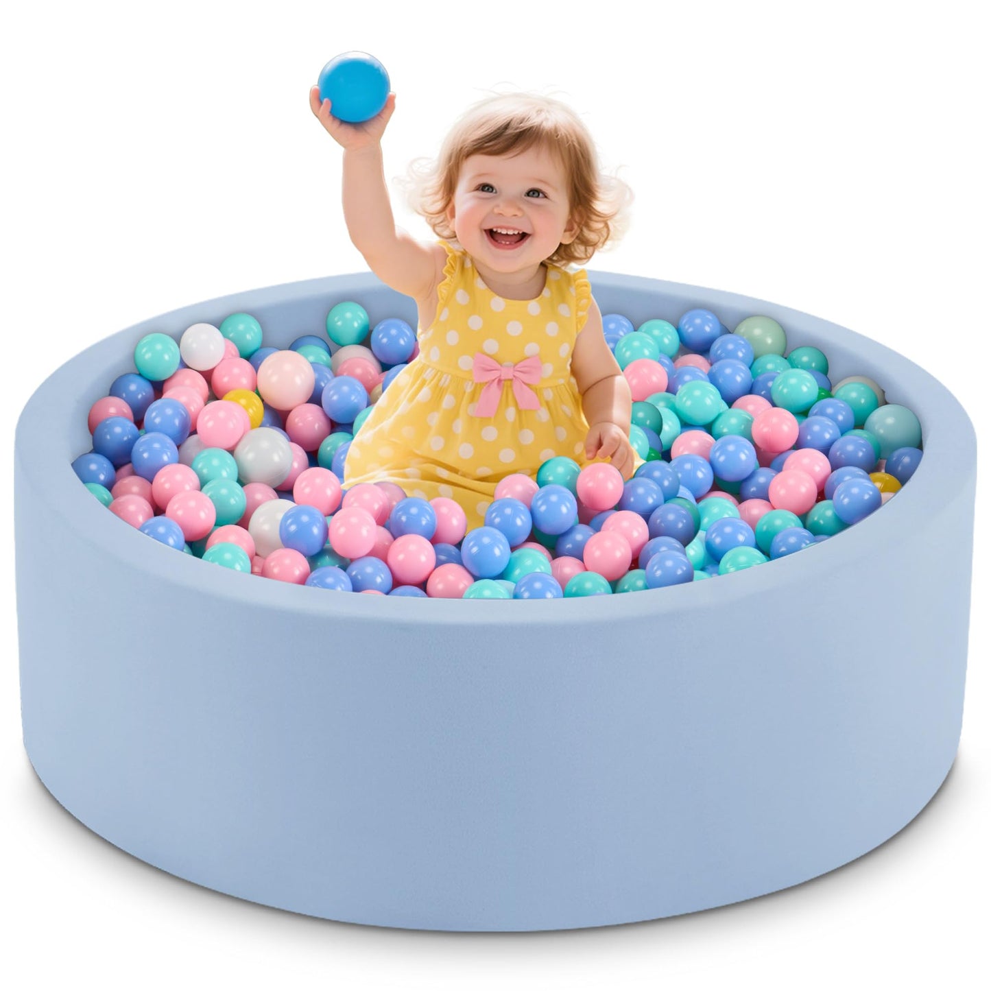 Aunekiv 35.4 x 11.8-Inch Foam Ball Pit for Toddlers – Light Blue