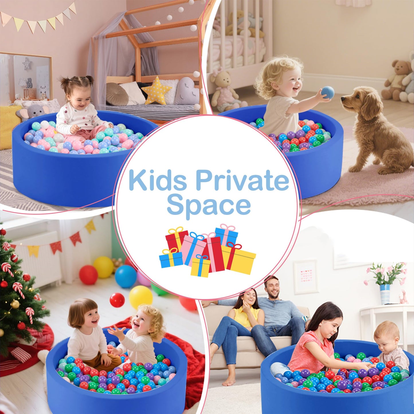 Aunekiv Foam Ball Pit for Toddlers — 35.4 x 11.8 in, Blue (Balls Not Included)