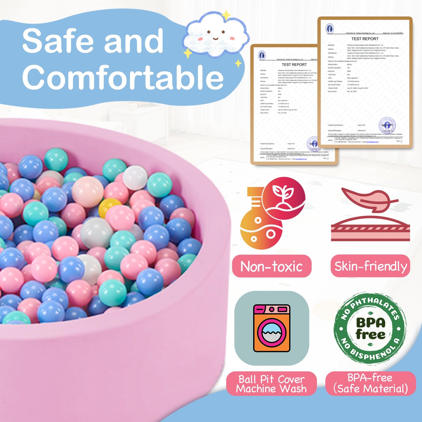 Aunekiv 35.4in x 11.8in Foam Ball Pit for Toddlers – Pink