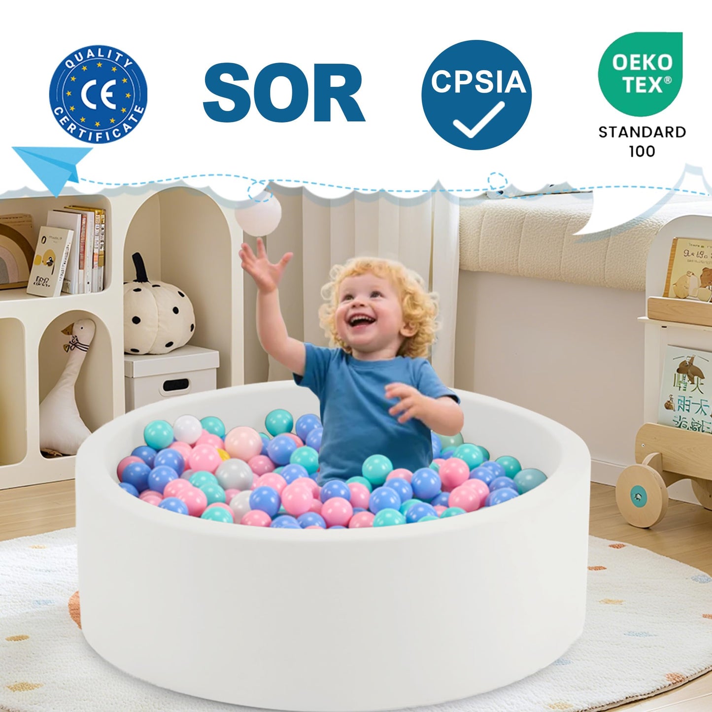 Aunekiv 47.2 x 15.7-Inch Foam Ball Pit for Toddlers – Spacious Indoor Play
