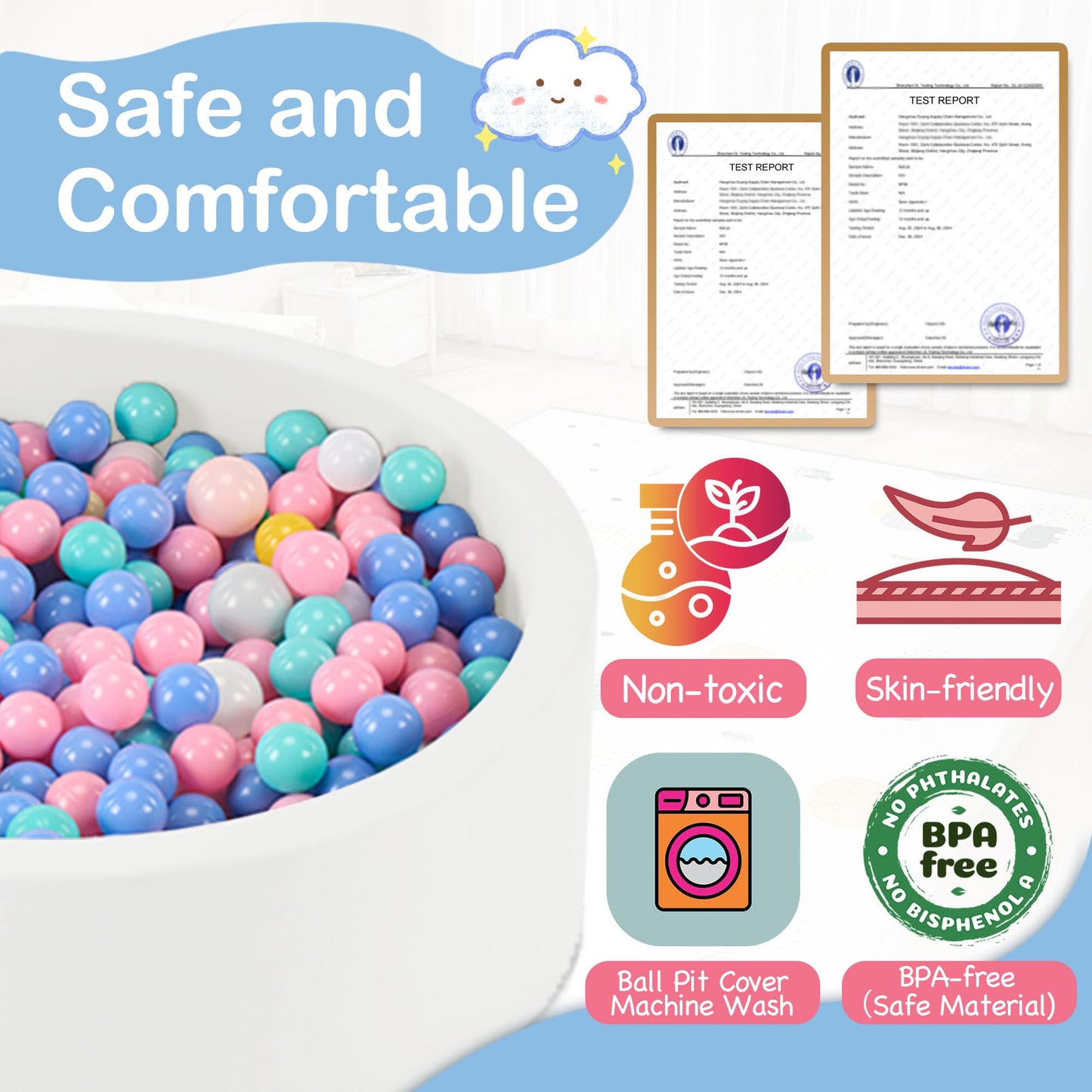 Aunekiv 47.2 x 15.7-Inch Foam Ball Pit for Toddlers – Spacious Indoor Play