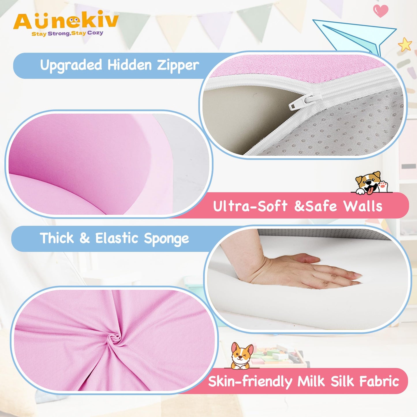 Aunekiv 35.4in x 11.8in Foam Ball Pit for Toddlers – Pink
