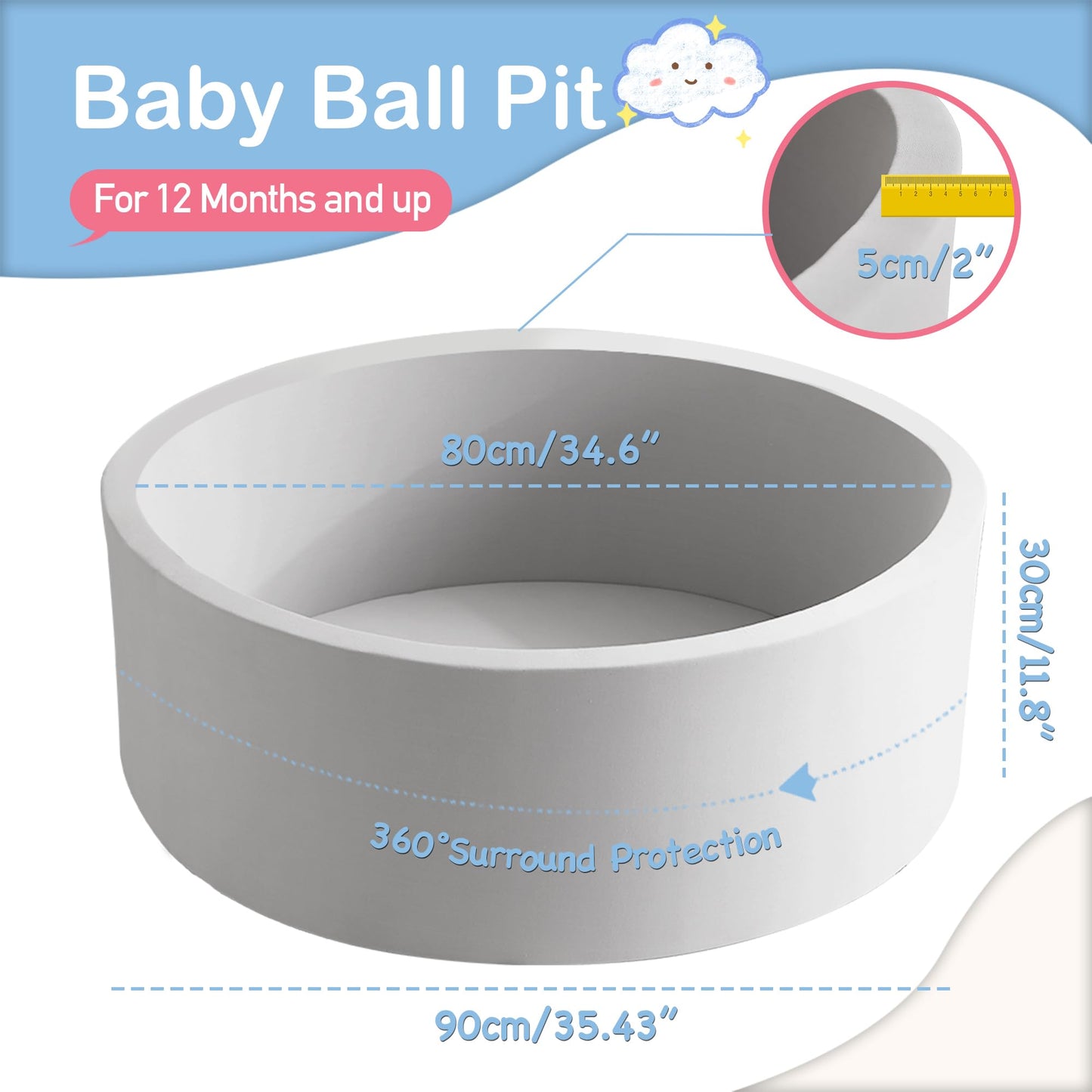 Aunekiv 35.4 x 11.8 Foam Ball Pit for Toddlers - Safe Spacious Indoor Play