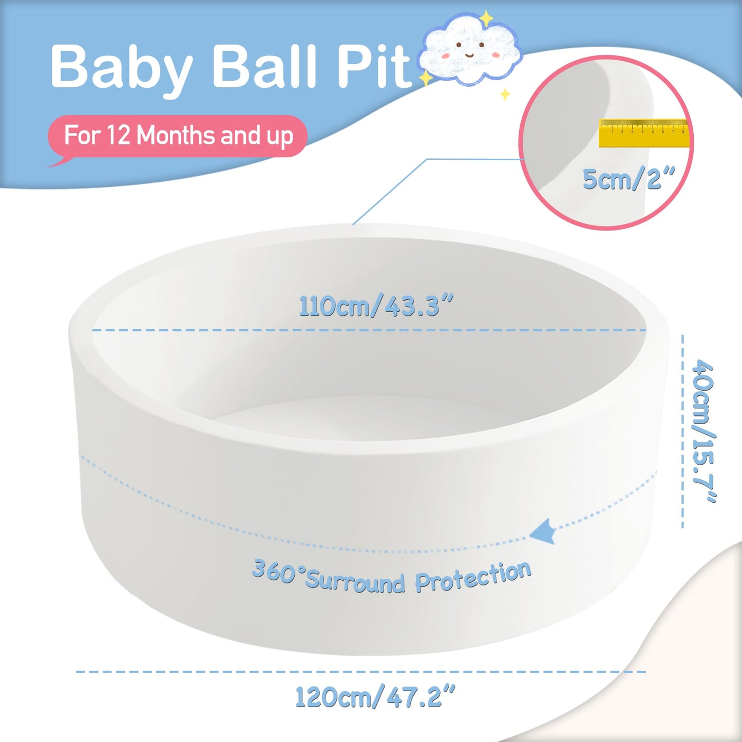 Aunekiv 47.2 x 15.7-Inch Foam Ball Pit for Toddlers – Spacious Indoor Play