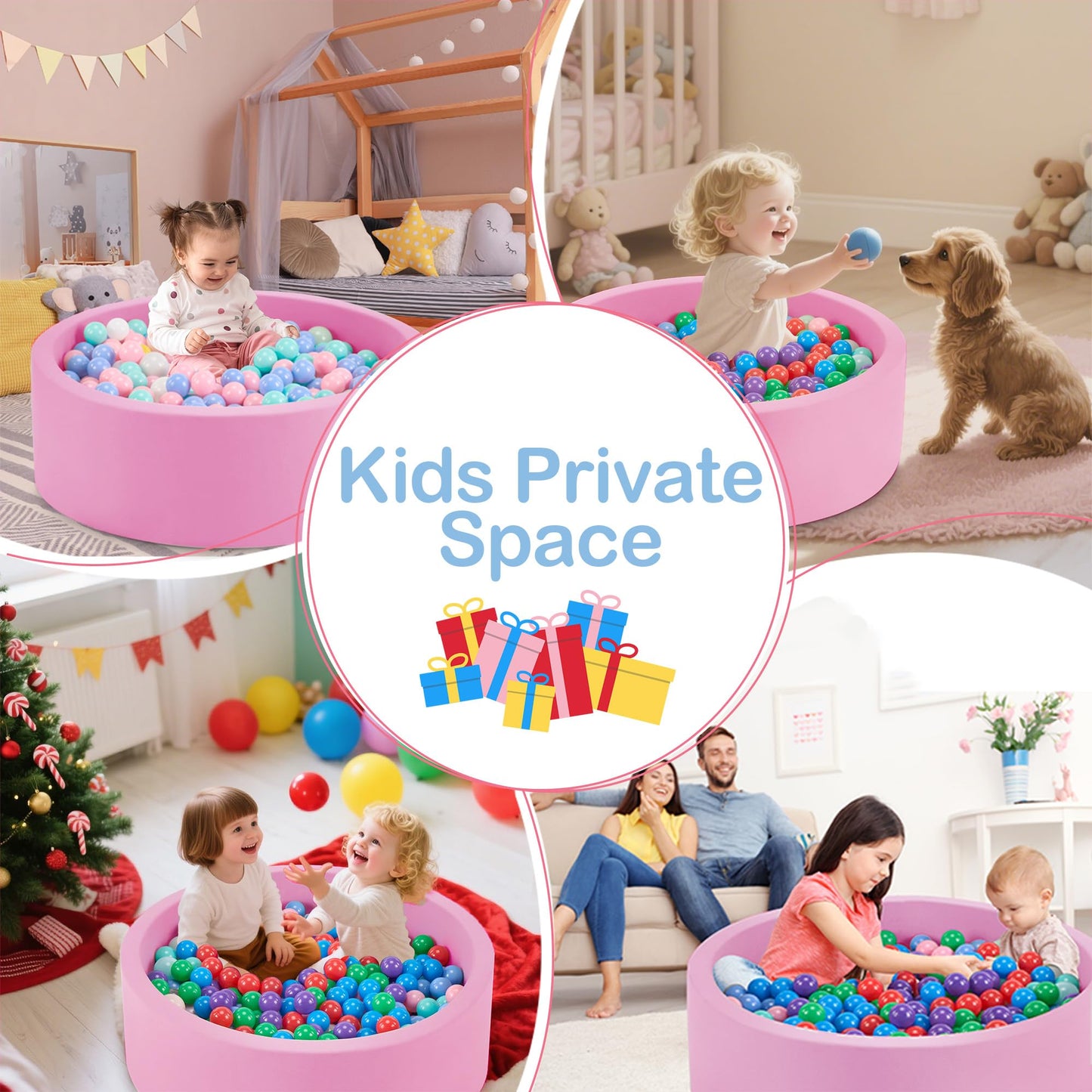 Aunekiv 35.4in x 11.8in Foam Ball Pit for Toddlers – Pink