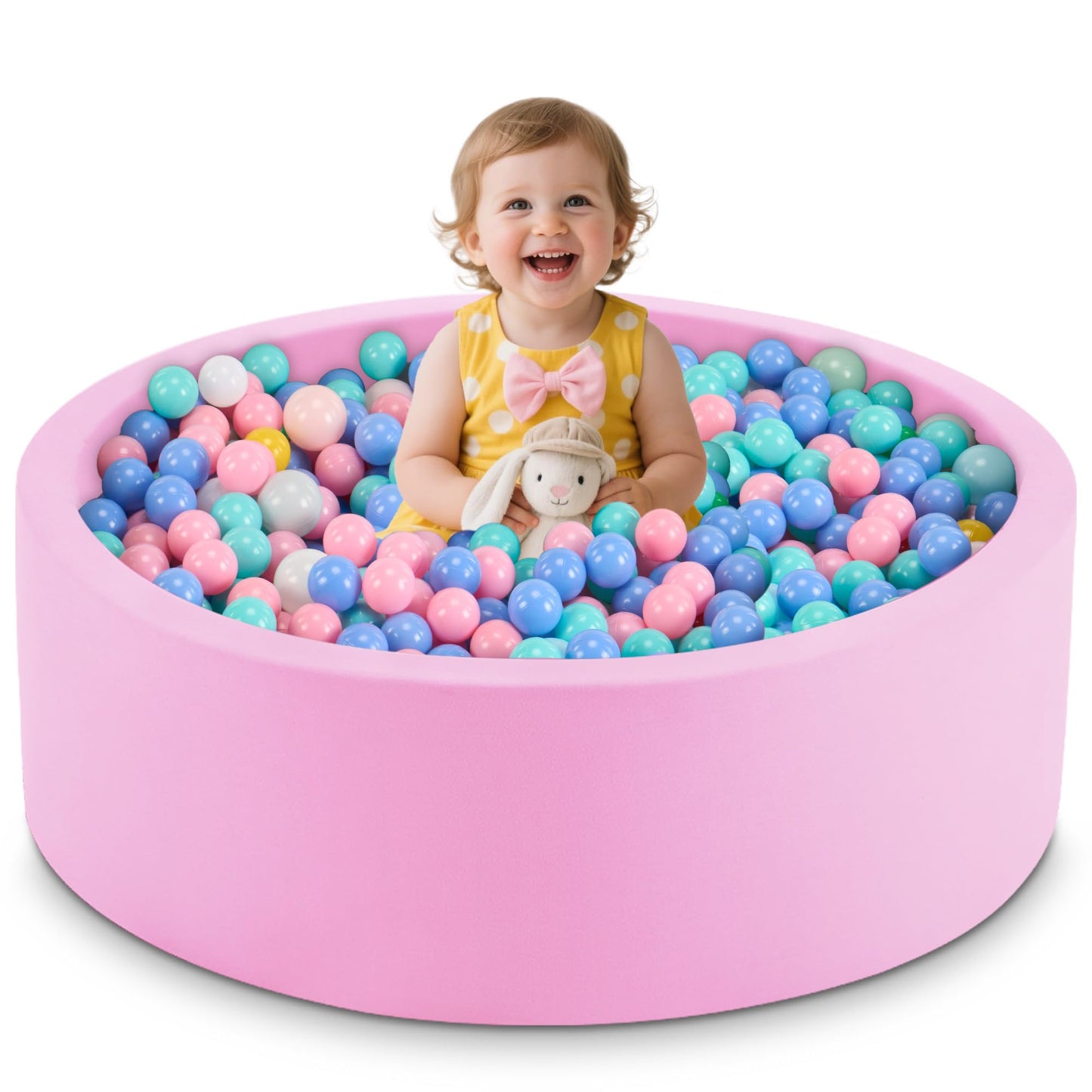 Aunekiv 35.4in x 11.8in Foam Ball Pit for Toddlers – Pink