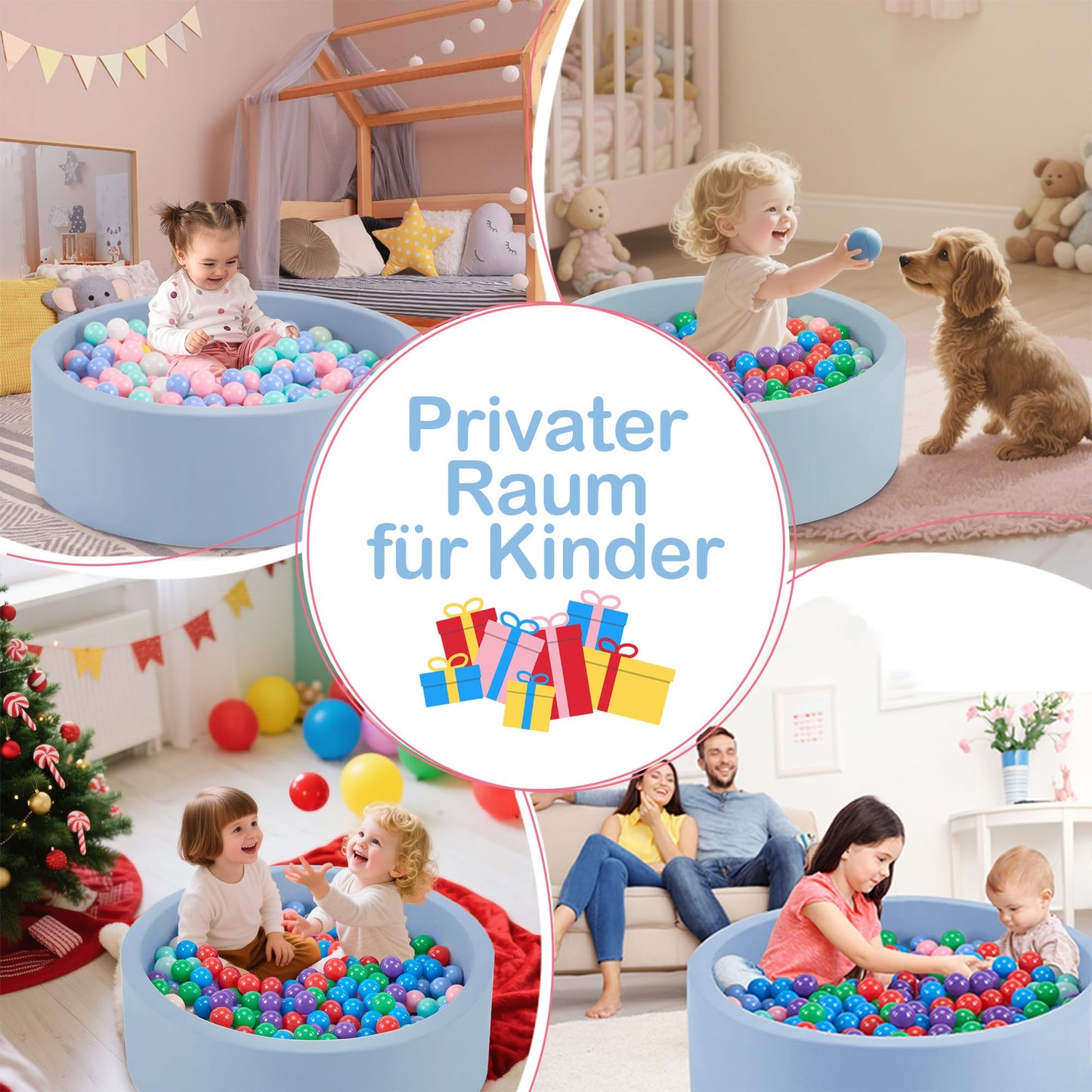 Aunekiv 35.4 x 11.8-Inch Foam Ball Pit for Toddlers – Light Blue