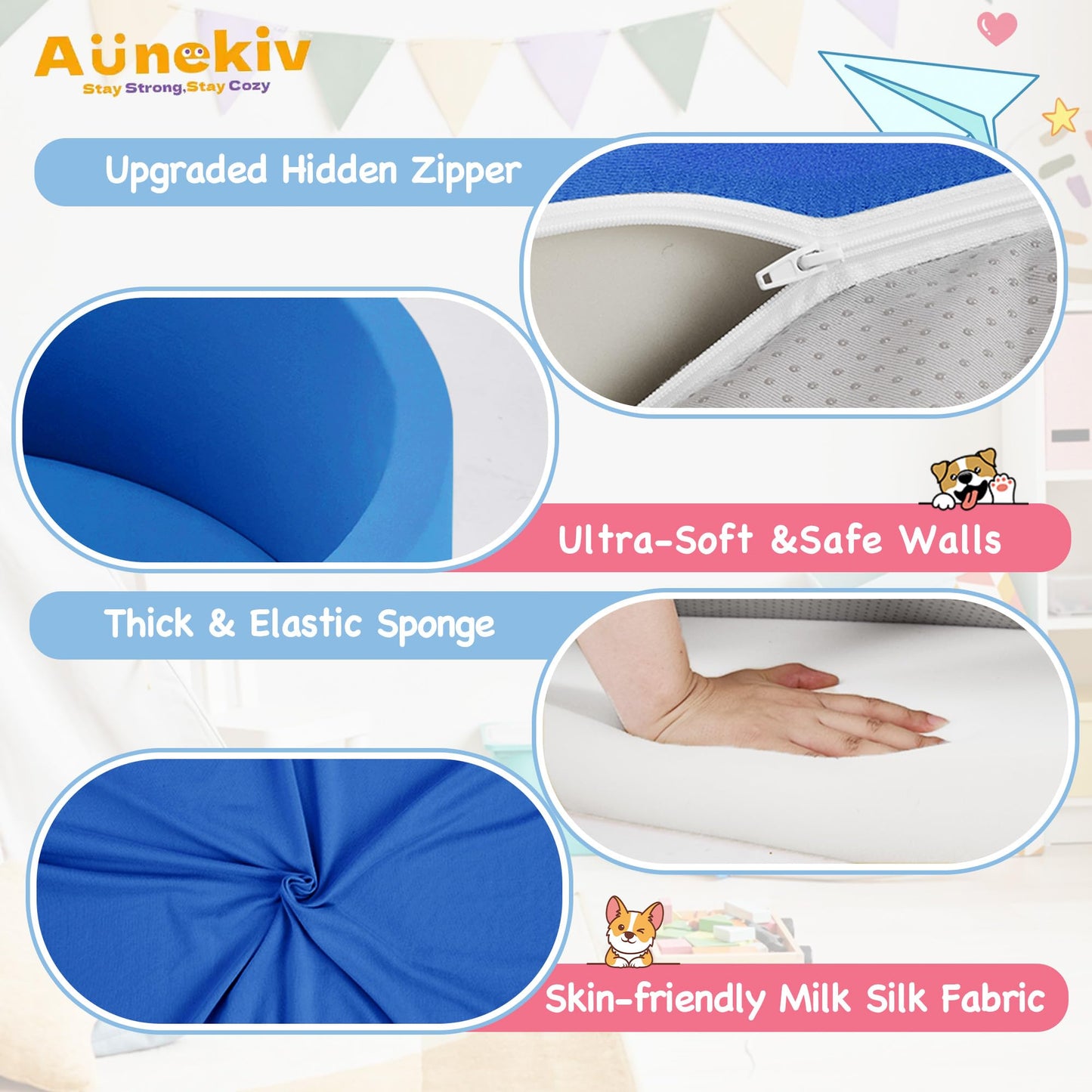 Aunekiv Foam Ball Pit for Toddlers — 35.4 x 11.8 in, Blue (Balls Not Included)