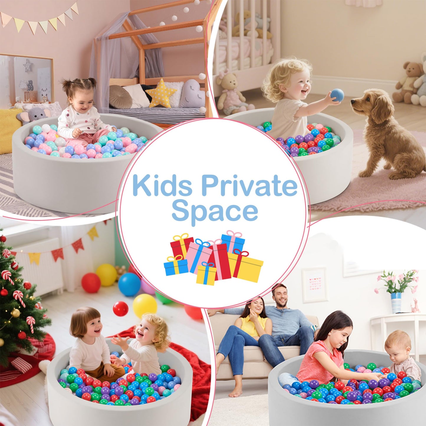 Aunekiv 35.4 x 11.8 Foam Ball Pit for Toddlers - Safe Spacious Indoor Play