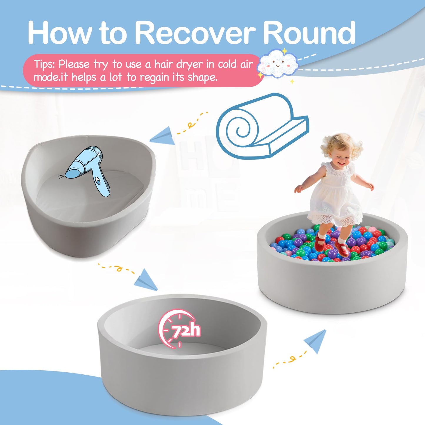Aunekiv 35.4 x 11.8 Foam Ball Pit for Toddlers - Safe Spacious Indoor Play