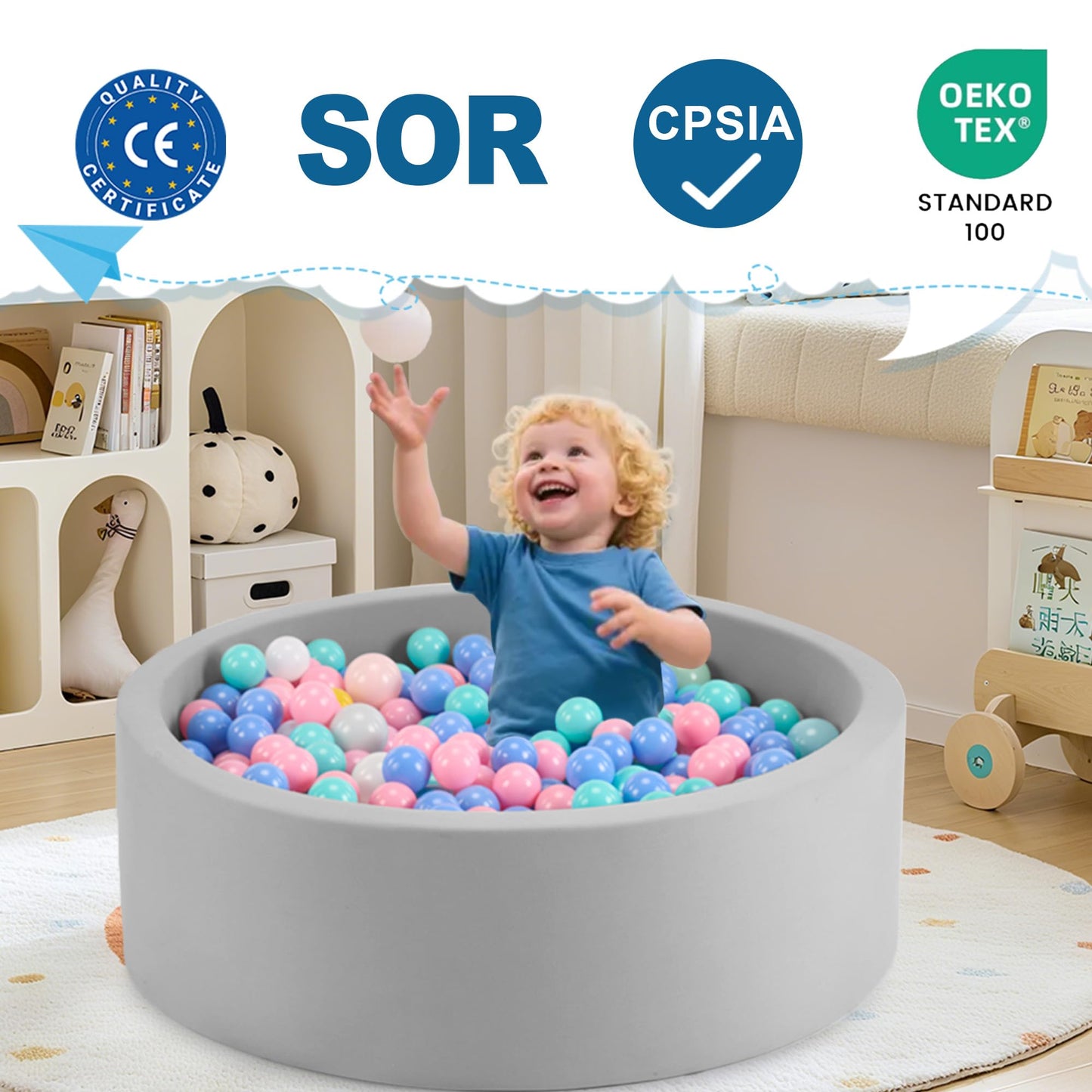 Aunekiv 35.4 x 11.8 Foam Ball Pit for Toddlers - Safe Spacious Indoor Play