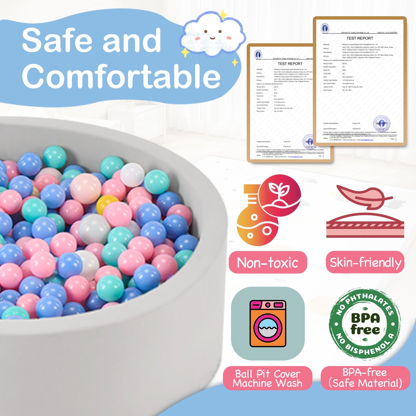 Aunekiv 35.4 x 11.8 Foam Ball Pit for Toddlers - Safe Spacious Indoor Play