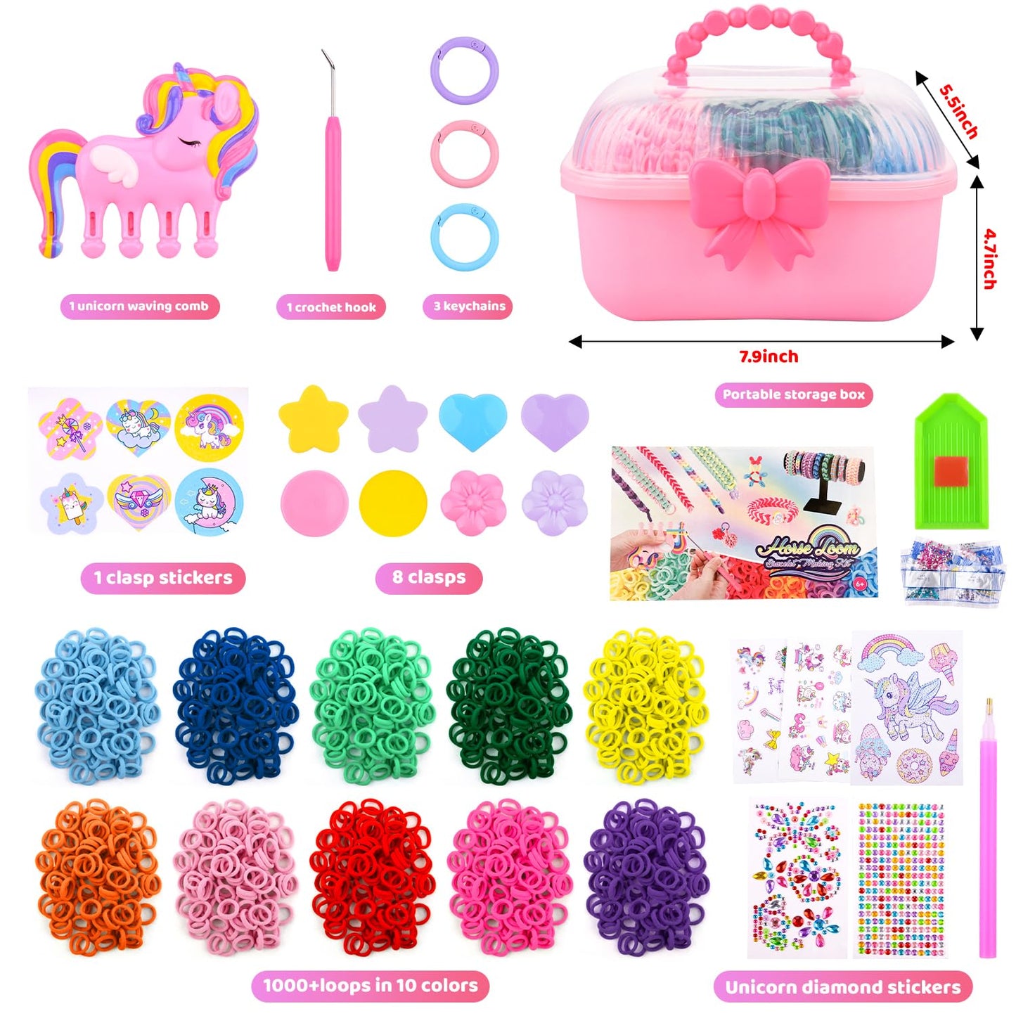 Auney Bracelet Making Kit for Girls – 1000+ Loops Loom Craft Set (Ages 6-12)
