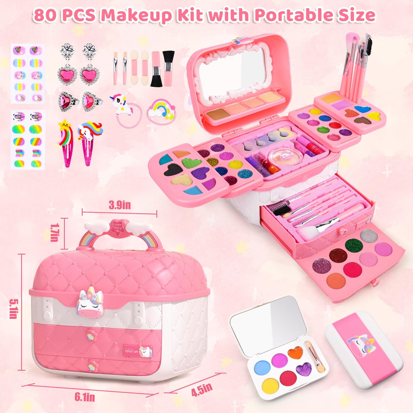 Auney 80 PCS Kids Makeup Kit — Unicorn Dress-Up for Girls 3-8