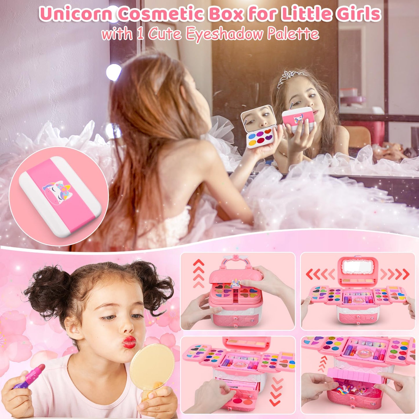 Auney 80 PCS Kids Makeup Kit — Unicorn Dress-Up for Girls 3-8