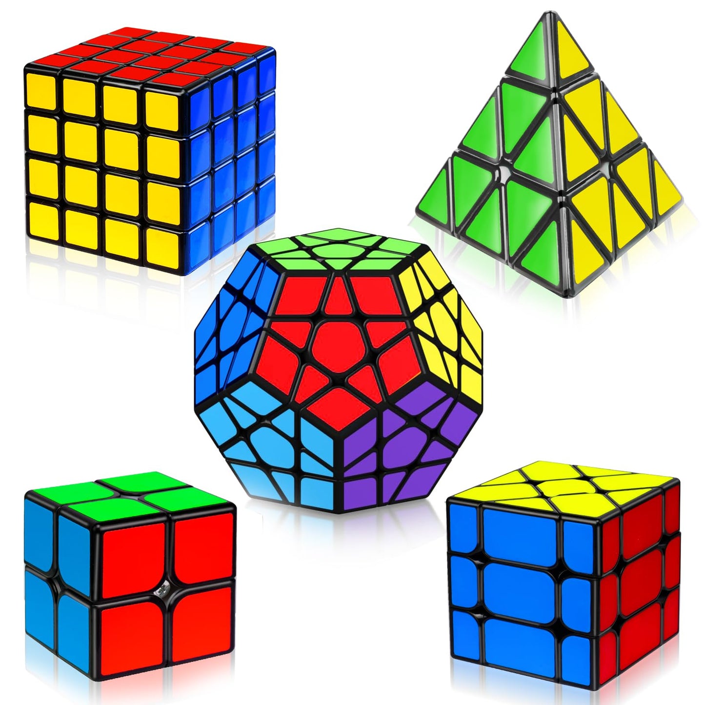 AuntyFey 5 Pack Speed Cube Set – 2x2, 3x3, 4x4, Megaminx & Pyramid