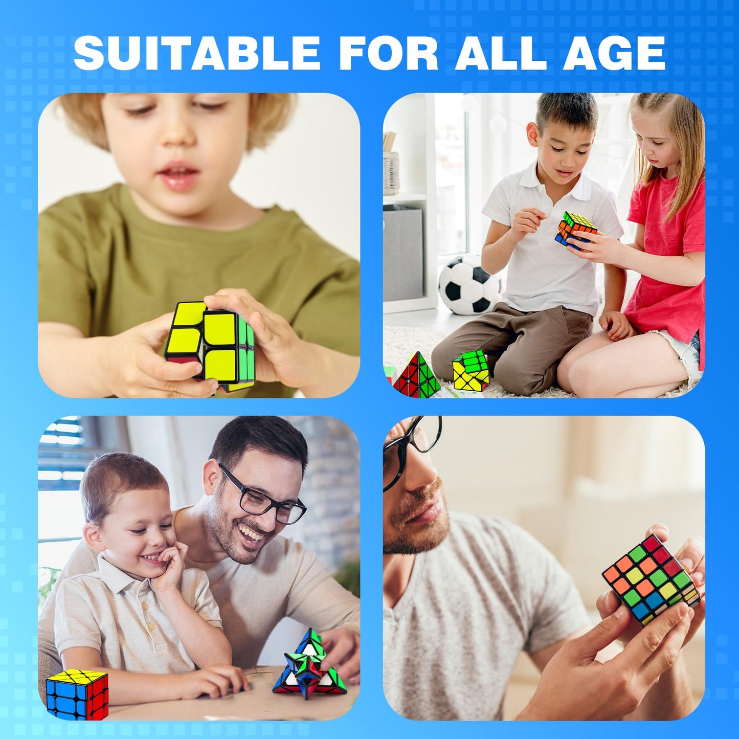 AuntyFey 7 Pack Magic Speed Cube Set — 2x2, 3x3, 4x4, Megaminx, Pyramid, Mirror Cube