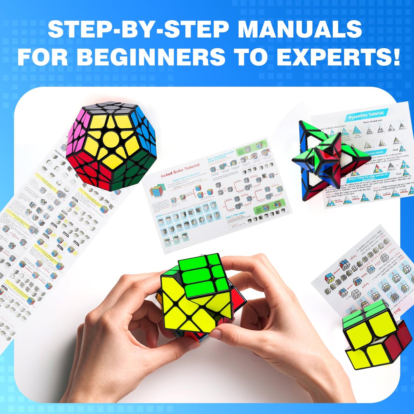 AuntyFey 7 Pack Magic Speed Cube Set — 2x2, 3x3, 4x4, Megaminx, Pyramid, Mirror Cube