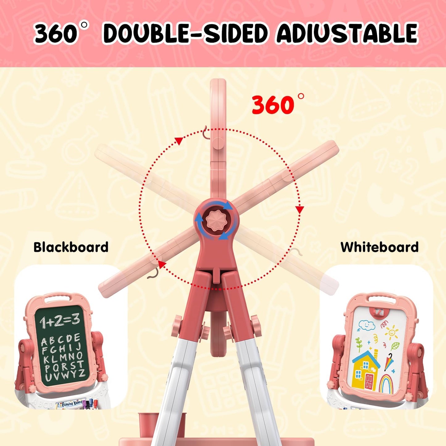 AuntyFey Double-Sided Kids Easel – Magnetic Whiteboard & Chalkboard (Ages 3–8) Pink & Purple