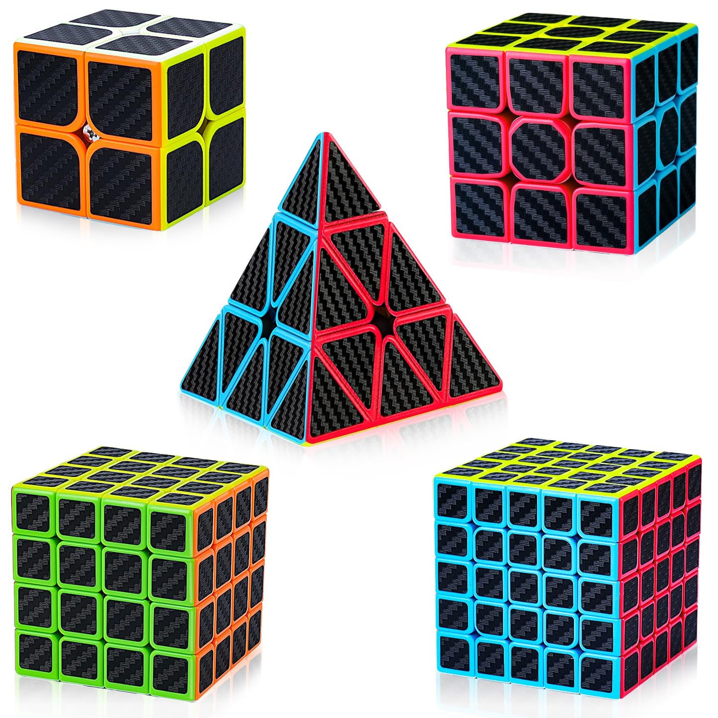 AuntyFey Speed Cube Set 5 Pack — 2x2, 3x3, 4x4, 5x5, Pyraminx Puzzle for All Ages
