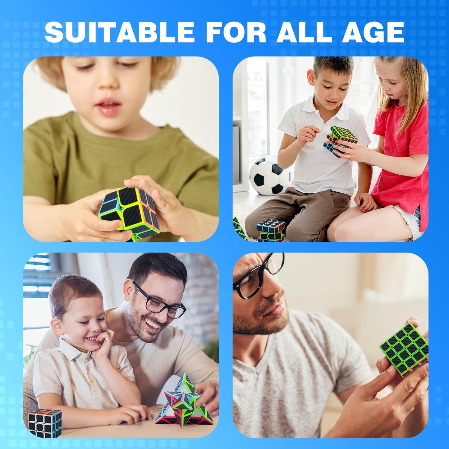 AuntyFey Speed Cube Set 5 Pack — 2x2, 3x3, 4x4, 5x5, Pyraminx Puzzle for All Ages