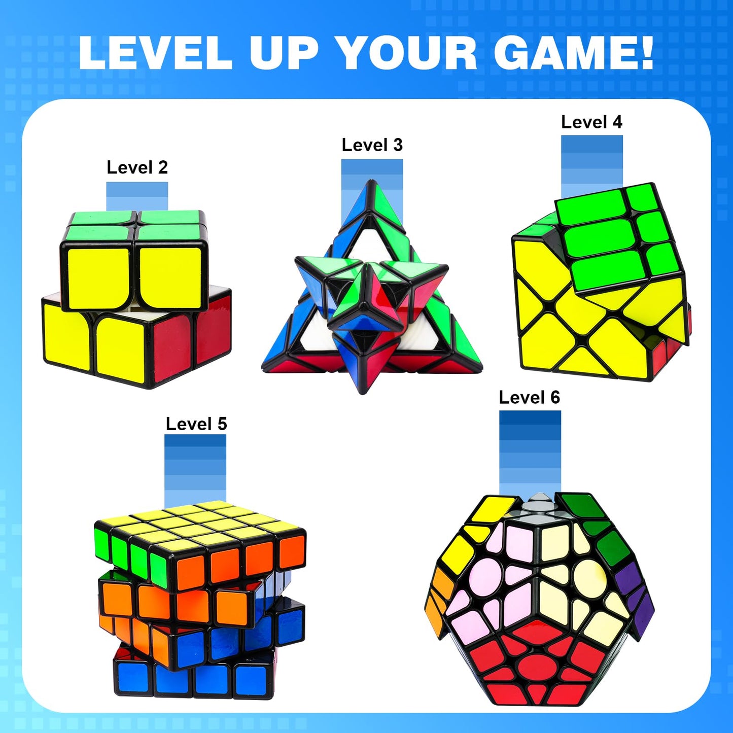 AuntyFey 5 Pack Speed Cube Set – 2x2, 3x3, 4x4, Megaminx & Pyramid